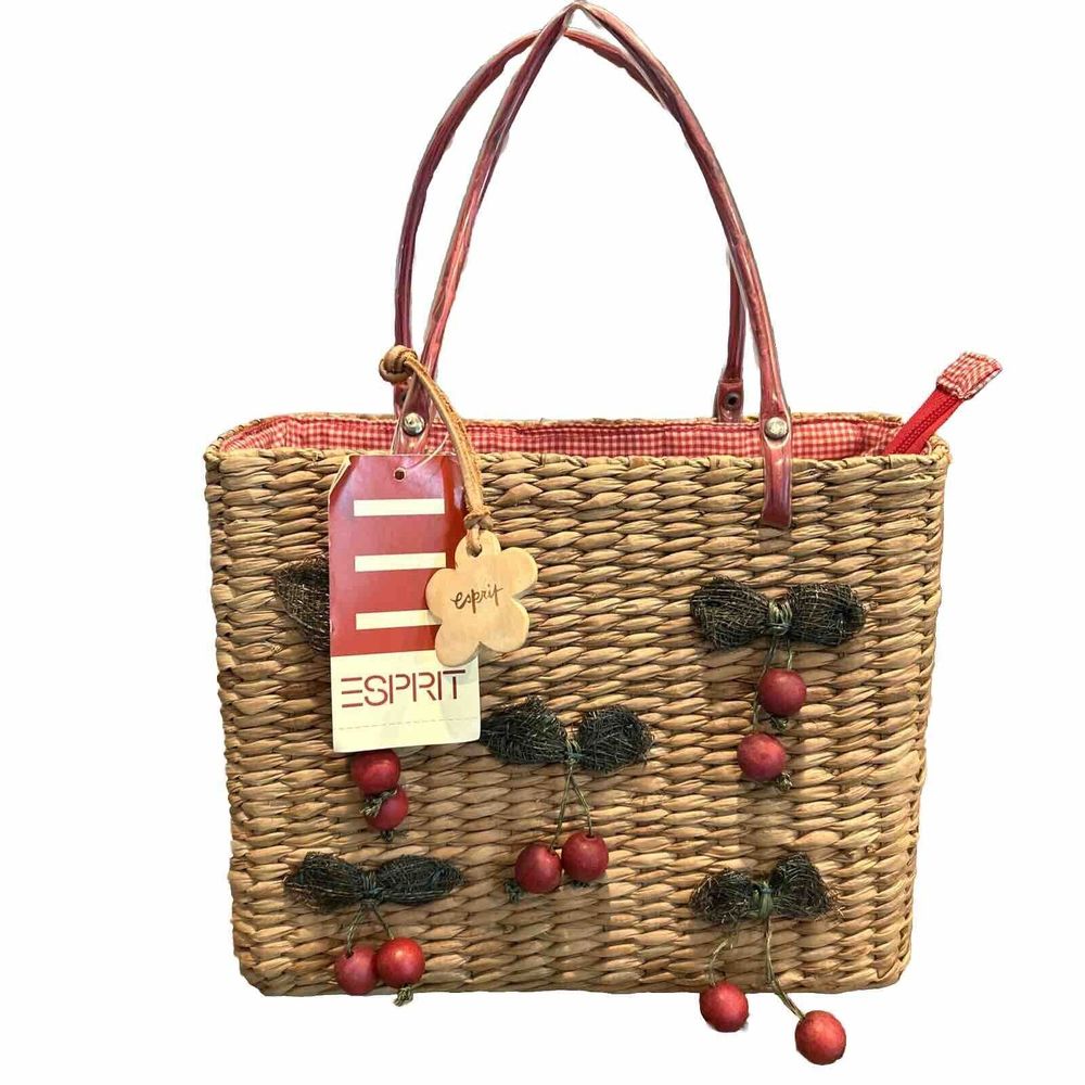 Esprit Straw Shoulder Bag with Red Accents